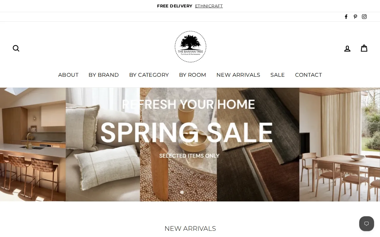 Screenshot of The Banyan Tree Furniture website