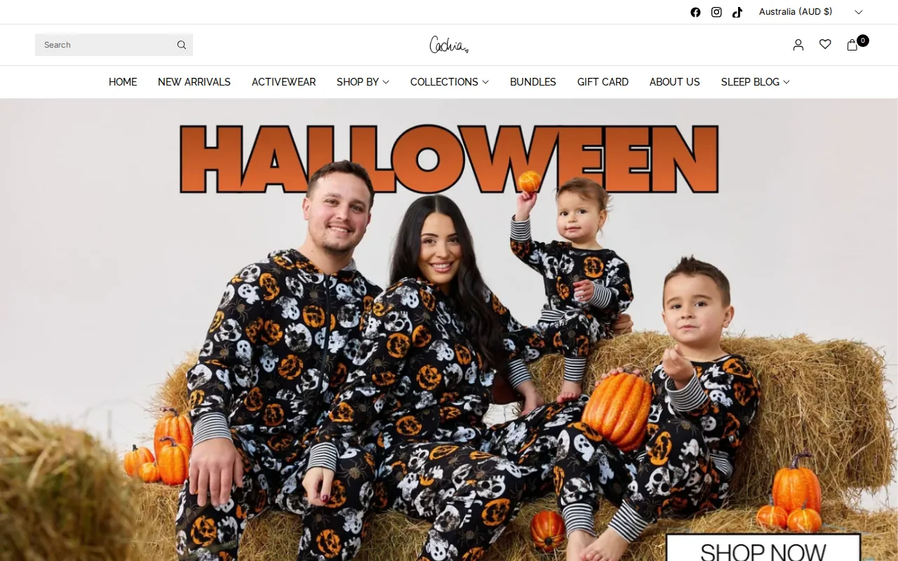 Screenshot of cachia.shop ecommerce site